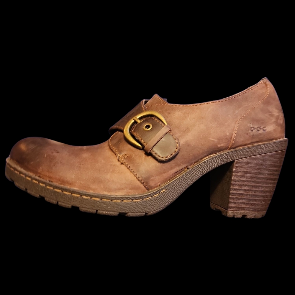 BOC Brown Mules with Chunky Heel and Buckle